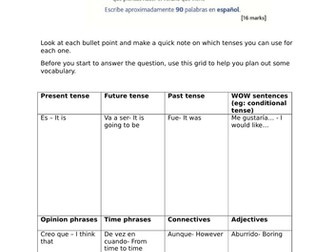 Spanish GCSE AQA Foundation style question with support