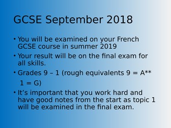 French GCSE AQA An introduction to the course Sept 2018