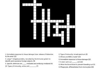 Immunology Revision Crossword