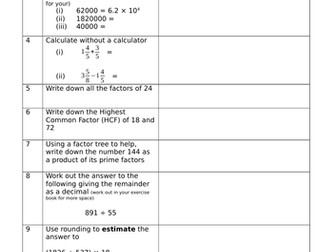 Year 7 Higher Maths Revision homework sheets