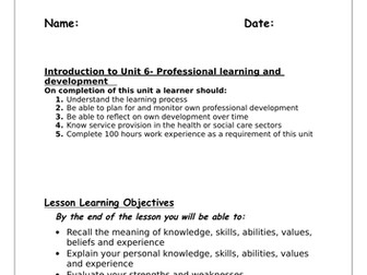 Unit 6 Personal and professional development in health and social care