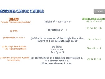 Grade 5 Algebra skills