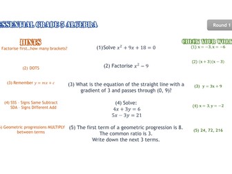 Grade 5 Algebra skills