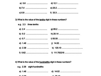 Place Value in decimals