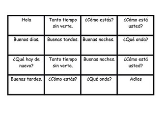 Spanish Greetings Bingo