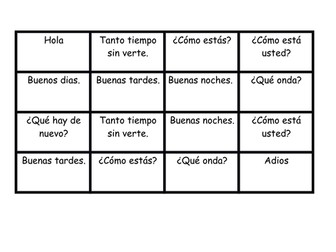 Spanish Greetings Bingo