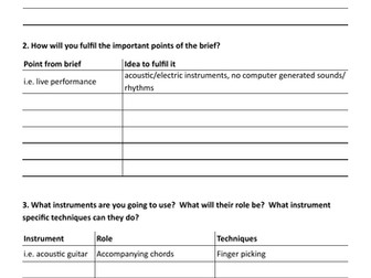 AQA Composition to a Brief Planning