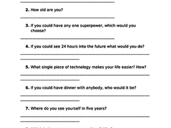 'Getting to know you' question sheet - Icebreaker