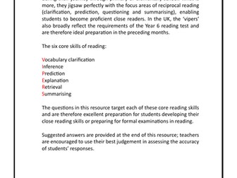 VIPERS Close Reading Questions SATs Resource to Practise Core Reading Skills #1
