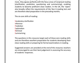 VIPERS Close Reading Questions SATs Resource to Practise Core Reading Skills #1