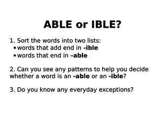 Spelling Activity able or ible