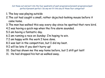 Progressive and perfect tenses sorting activity