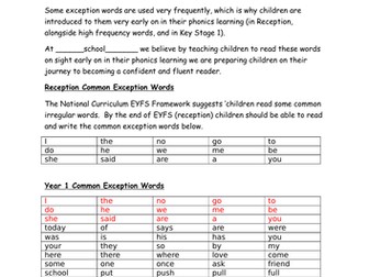 Common Exception Word Policy and Assessment