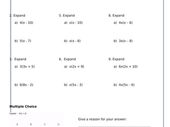 Expanding Single Brackets Homework with Answers