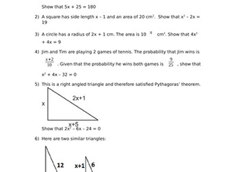 "show that" questions for GCSE