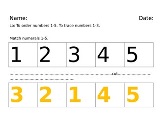 Special needs/early learning matching numerals and quantities 1-5