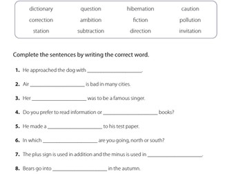 KS2 English Worksheet: Suffix - 'tion' words