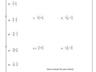 Adding and Subtracting Fractions and Mixed Numbers Homework with Answers