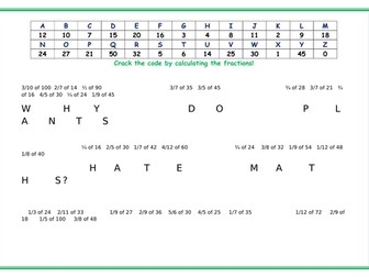 Finding fractions of numbers codebreaker worksheet