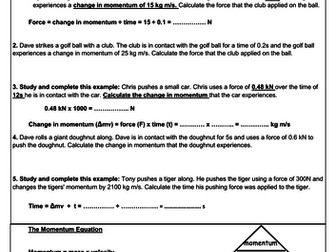 NEW GCSE Momentum & Impact forces scaffolded worksheet with answers