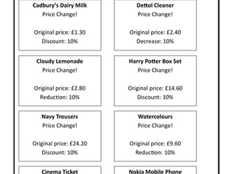 CALCULATE 10% DISCOUNT ON PRODUCT PRICES WORKSHEET