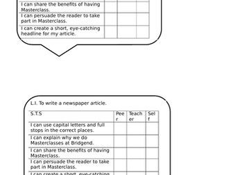 Newspaper Writing Assessment Grid