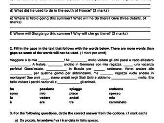 Year 9 assessment reading on holidays