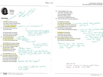 AQA Lit Anthology Lesson Kamikaze - 2 lessons - one for higher and one for lower ability