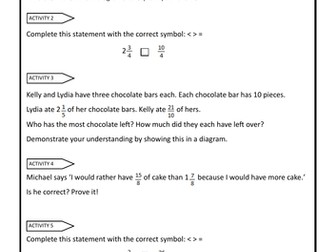 COMPARE MIXED NUMBERS AND IMPROPER FRACTIONS, EXPLAINING REASONING (WORKSHEET)