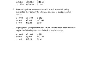 Elastic potential energy questions