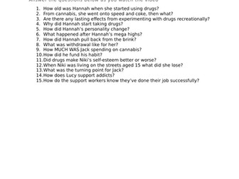 Worksheet and video - PSHE ks4 DRUGS: BREAKING THE HABIT