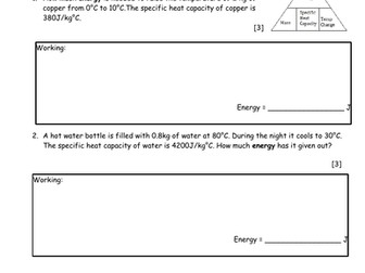 Specific Heat Capacity Question Sheet