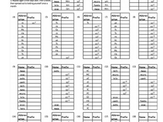 Prefix Practice sheets year 12 or year 13 physics with answers