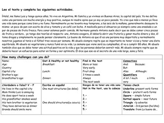 La vida sana reading + key