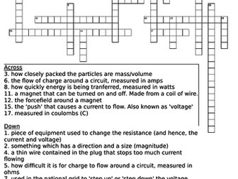 Edexcel GCSE Combined Science Physics 2 (paper 6) revision crossword and revision dictionary