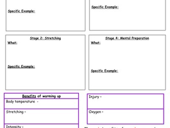 New AQA GCSE PE- Warm up/ Cool Down Worksheet to support practical Activity