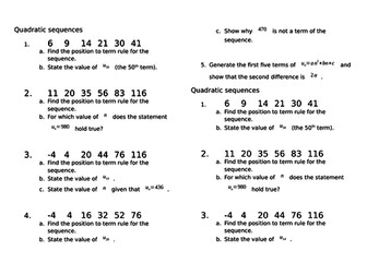 Quadratic sequences