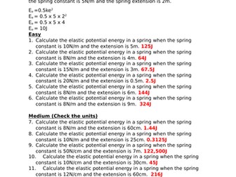 Selection of Differentiated Worksheets from the AQA Physics Energy Unit