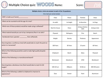 Multiple Choice Quiz for WOODS in Resistant Materials