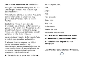 Mi viaje por Sudamérica  pretérito + ser/estar + key