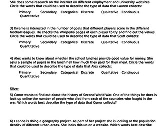 Types of Data Worksheet