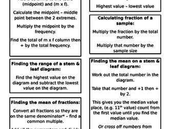 Revision Help Sheet for Unit 7 - Averages and Range