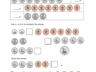 Counting pence, pounds and pounds and pence, Year 2, differentiated 2 ways