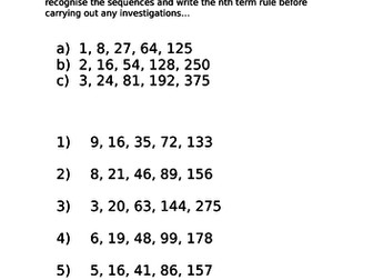 Cubic Sequence Extension Investigation Teaching Resources