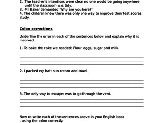 Colon worksheet KS2