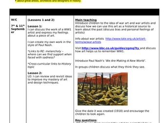 Art Medium term plan linked to WW1 and WW2 topic Year 5/6
