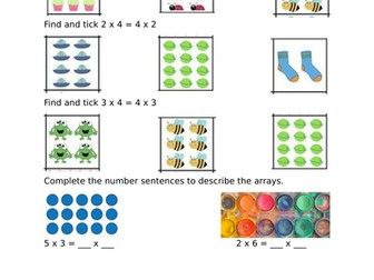Arrays, Year 2 worksheets, differentiated 2 ways