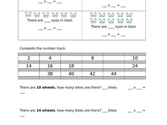 2x 5x 10x table worksheets, Year 2, differentiated 2 ways