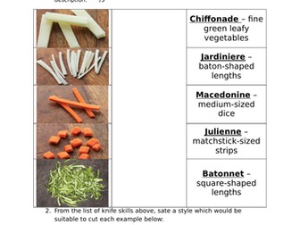 Knife Skills Revision Work Sheet AQA FPN