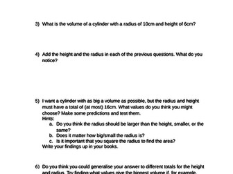 Volume of cylinders investigation